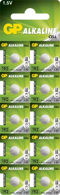 10 x GP® LR41 Alkaline Coin Cell Button Batteries 1.5V 192 L736 GP192 Long Ex