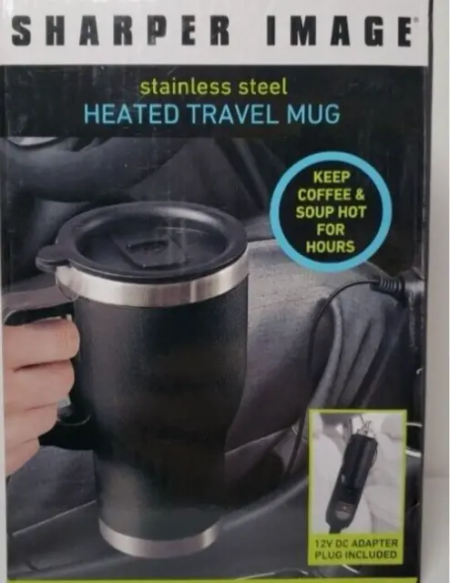 Sharper Image Heated Travel Mug Stainless Steel 14Oz Black with 12V DC 10044761