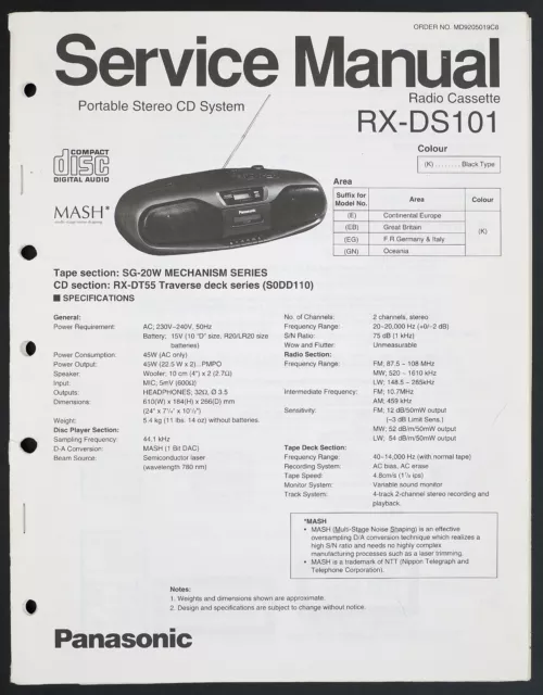 Original PANASONIC RX-DS101 Stereo CD System EU Service Manual/Diagram/Part o189