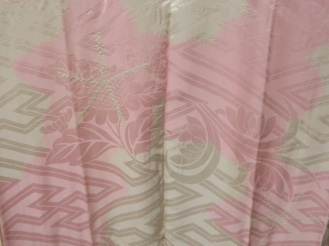 2108T08z760 Vintage Japanese Kimono Silk FURISODE JUBAN Off-white 3