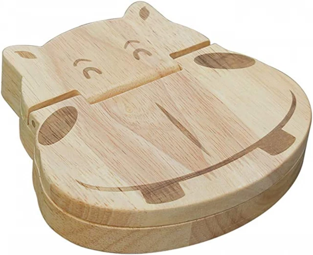 Baby Tooth Keepsake Box Wooden Child Cute Hippo Teeth Storage Holder Organizer