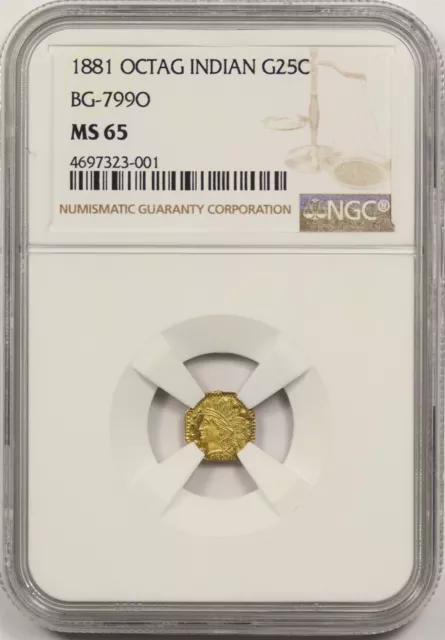 1881 BG-7990 Octagonal Indian Cal Gold 25C NGC MS 65 California Fractional