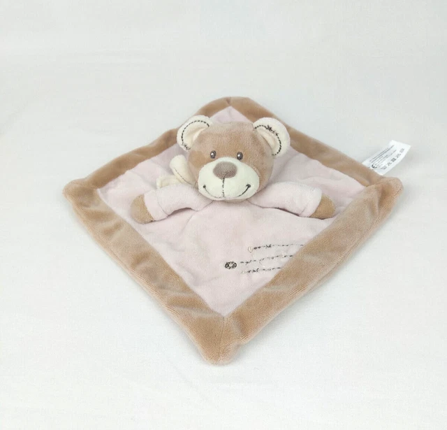 Doudou ours plat rose marron écru écharpe croix Simba toys