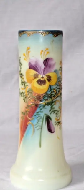 Decorative Antique Milk Glass Posy Vase Spring Floral Enameled Tubular Body L@@K