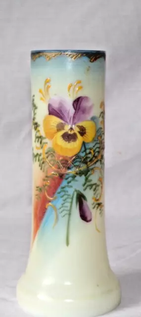 Decorative Antique Milk Glass Posy Vase Spring Floral Enameled Tubular Body L@@K