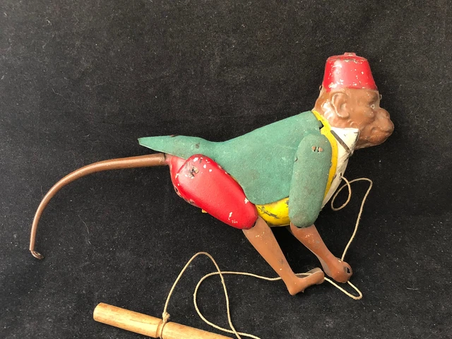JOUET ANCIEN TOLE Singe Cheval Vintage Tin Toy China Ms 764 Monkey