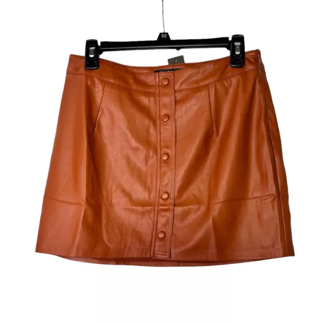 NEW Lulus Faux Leather Skirt Womens Size Medium Cognac Button Front ALine Mini