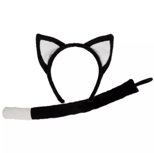 Adulto/Bambino Gatto Orecchie su Cerchietto E Coda Set Costume Accessorio