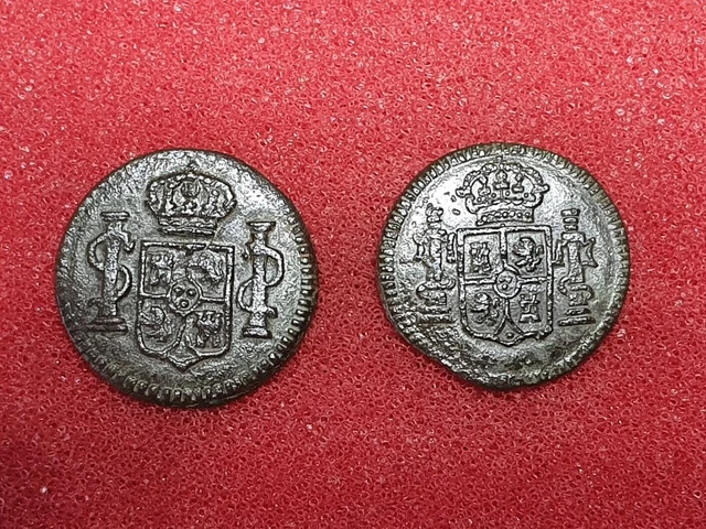 Pair of Bronze Spain buttons. Dark patina. Reverse = With initials A P.