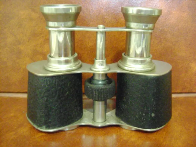ANCIENNE Paire de Jumelle de Théâtre, Chrome et Cuir  14x 10 cm