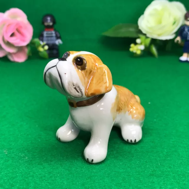 Tiny Bulldog Dog Miniature Figurine Ceramic Handmade Collectible Decor Home Doll