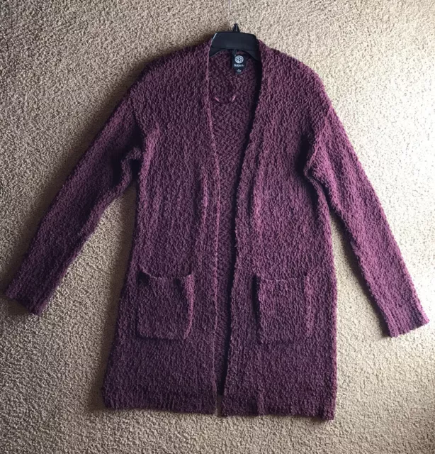 Bobeau Sweater Open Front Patch Pocket Popcorn Cardigan Burgundy Sz M Wine Red