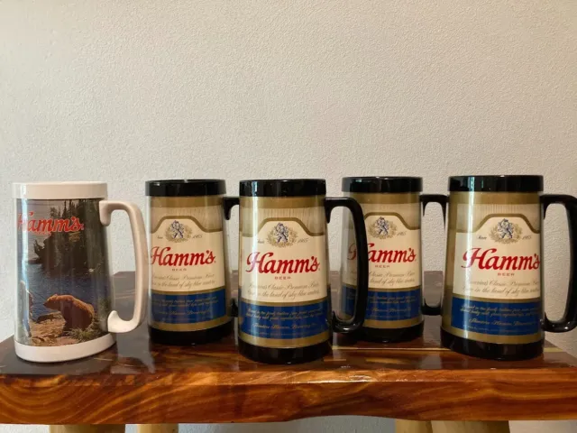 Vintage 1970s HAMM'S Thermo Insulated Beer Mug Set of 5 hamms
