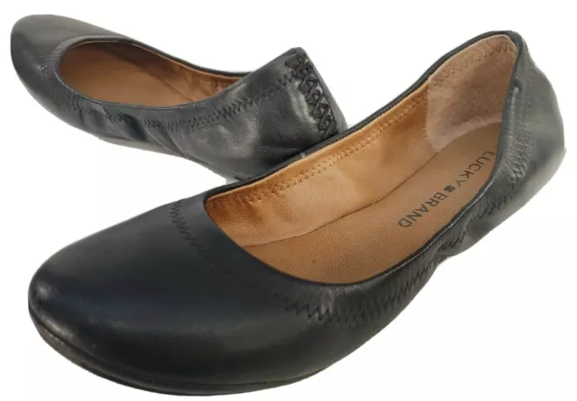 LUCKY BRAND Womens LK Emmie Black Leather Ballet Flats Slip On Shoe Size 6.5 EUC