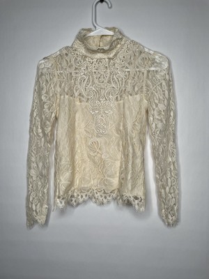 Vintage Jessica Mcclintock Ivory Long Sleeve Lace Top