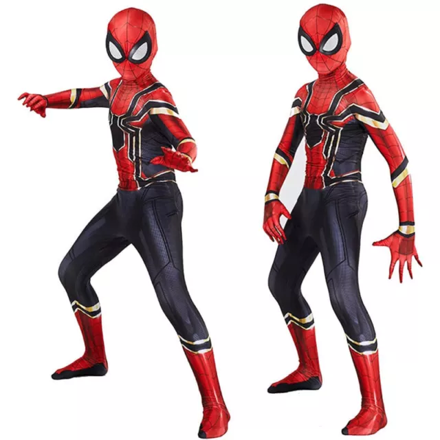 Men Kids Boys Avengers Iron Spiderman Cosplay Costume Party Fancy Dress Jumpsuit