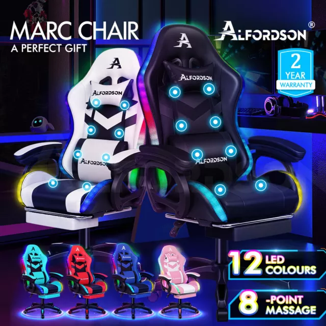 ALFORDSON Silla Gaming con Masaje y Luz LED 12 Colores Silla Oficina 2