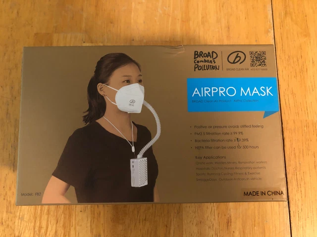 BROAD AirPro Mask Rechargeable Powered HEPA Air Purifying Respirator  Open Box