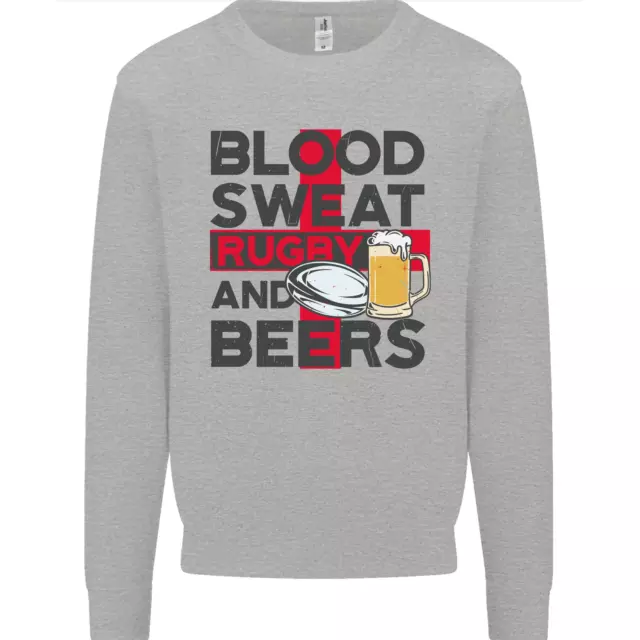 Felpa Blood Sweat Rugby e Birre Inghilterra Divertente Uomo Maglione