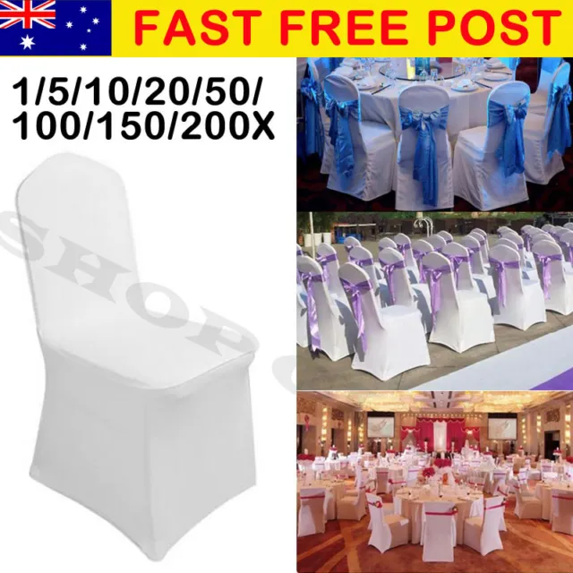 1-200 White Chair Covers Full Seat Cover Spandex Lycra Stretch Banquet Wedding