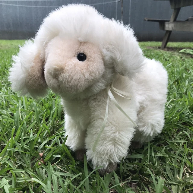 Vintage 1988 Baby Gund Plush Rattle Lamb White Sheep Blue Eyes Super Soft 11"