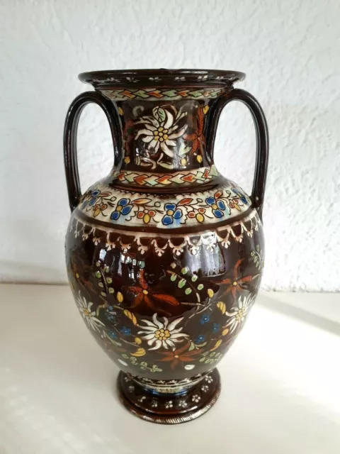 Antike Jugendstil Vase Thoune Thun Swiss Schweiz um 1890 Edelweiss Motiv