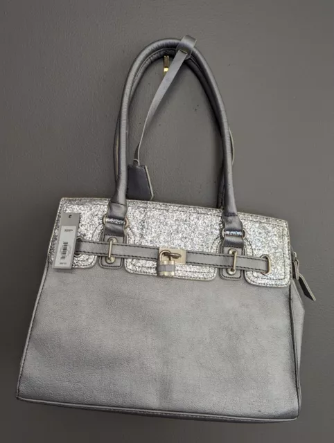 Apt 9 Top Handle Bag Purse Satchel  Shoulder Silver Glitter Accent Zip Closure