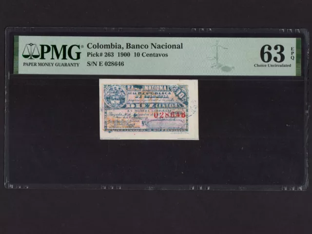 Colombia:P-263, 10 Centavos, 1900 * Bogota * PMG Ch. UNC 63 EPQ *