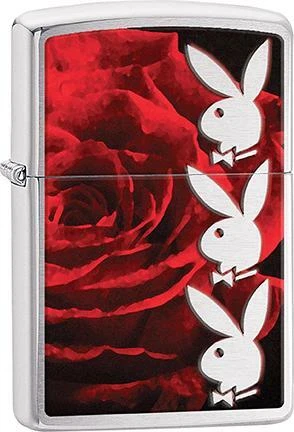 Zippo Windproof Metal Design Fire Lighter - 3 Playboy Bunnies on a Red Rose