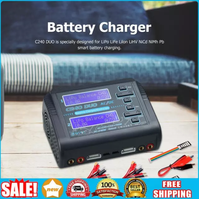 HTRC C240 Duo Lipo Balance Charger Dual Channel AC/150W DC/240W 10A RC Batteriel