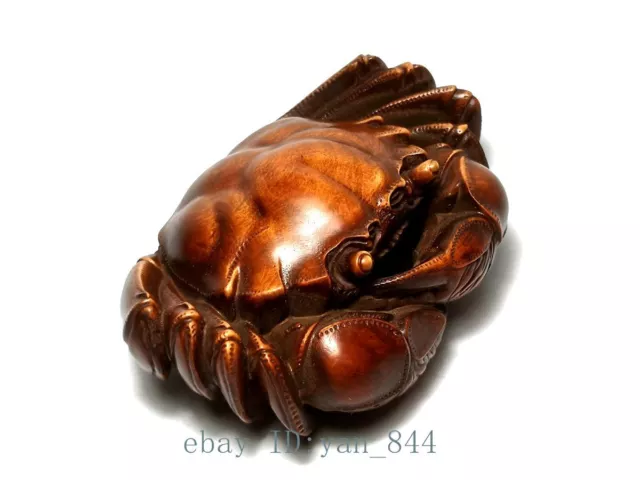 S chinese boxwood hand carved wealth crab Figure statue netsuke