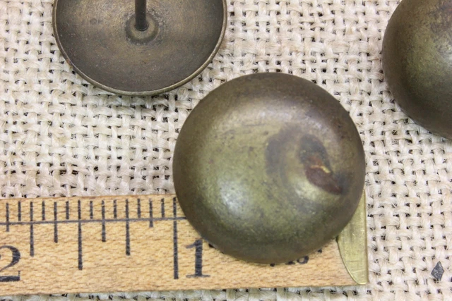 4 Old Large Brass Tacks 1” Dia Patina Spots Round Head Vintage Furniture Feet 3