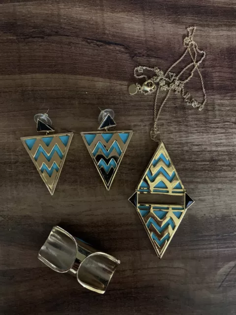 House Of Harlow 1960 Chevron Necklace, Ring, Earrings NEW 2