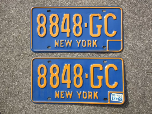 1968 New York License Plate Pair NY Ford Chevy 8848 GC Set 1966 1969 1971 1972