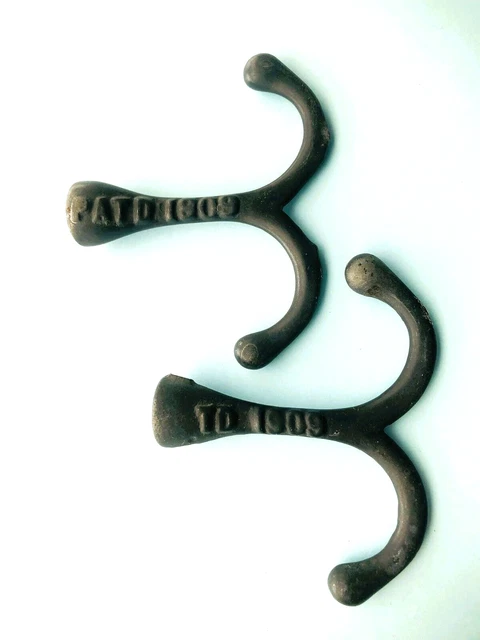 Set Of *2* Cast Iron Antique Clothes Tree Hooks Hanger MARKED PATD 1909