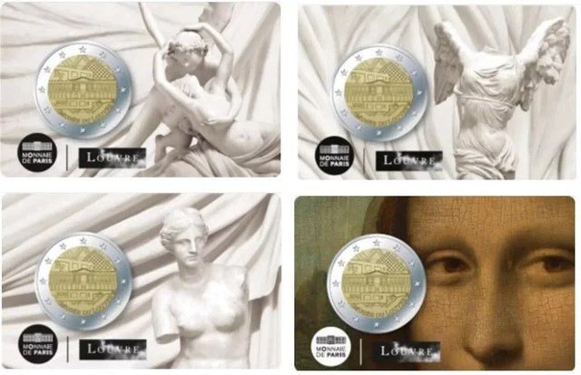 Pièce De 2 Euros Commémorative France 2025 - Musée Du Louvre En Coincard (série Complète De 4)