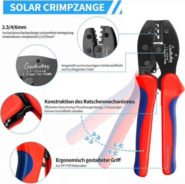 2,5-6mm² Kabelverbindung Solarstecker Set Buchse Kupplung für MC4 Crimpzange Kit 2