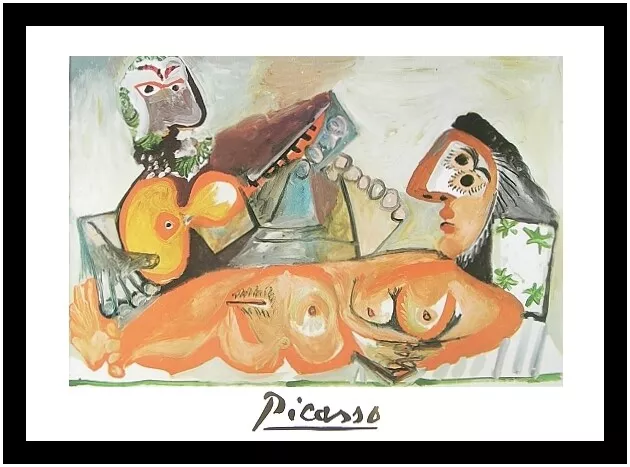 Pablo Picasso Poster Kunstdruck im Rahmen Liegender Akt und Musiker 70x50cm Neu