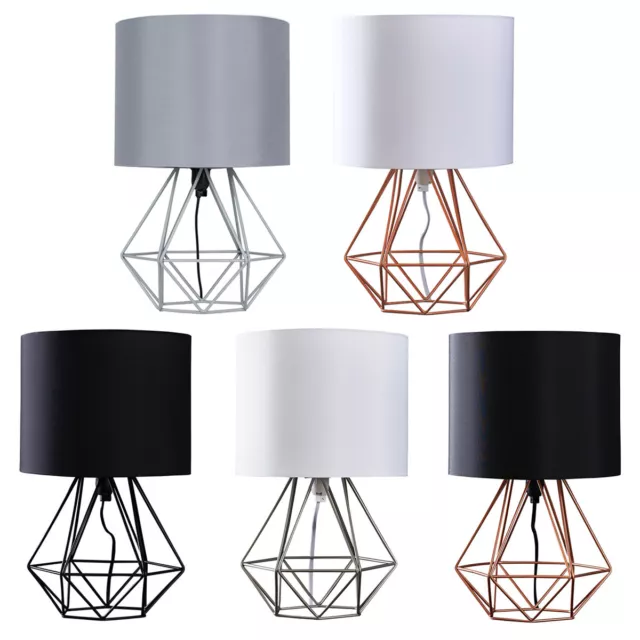 Bedside Table Lamp Industrial Metal Living Room Desk Light Geometric LED Bulb