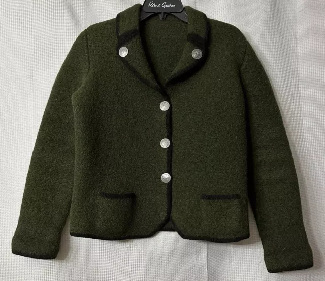Vintage 40s 50s Hofer Boiled Wool Green Womens Jacket Blazer Coin Buttons Size M