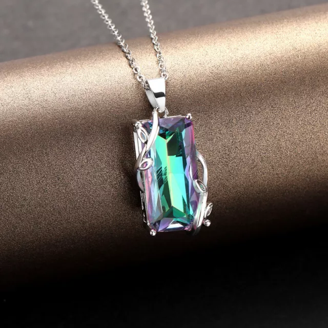 925 Sterling Silver Necklace with Mystic Topaz Pendant UK Seller