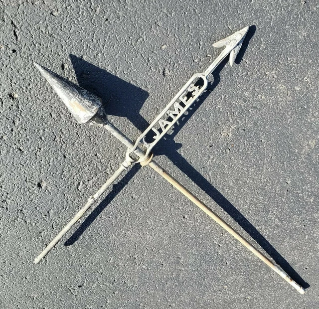 Antique Primitive Cast Iron JAMES Weathervane Directional Arrow Lightning Rod