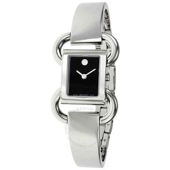 Movado Donna Linio Cassa Quadrata Quadrante Nero In Acciaio Inox