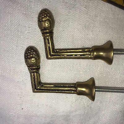 2 Vintage French Curtain holders Embrasse Tie backs Brass Hooks Gold Victorian