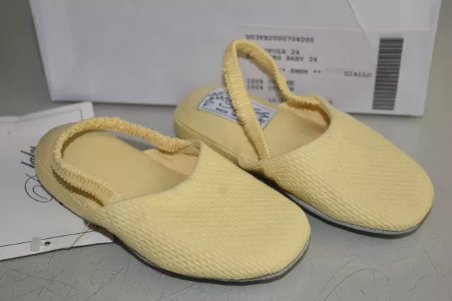 NEUF pantoufles bébé Pratesi jaune PIQUET élingue chaussures en coton ITALIE 24 4