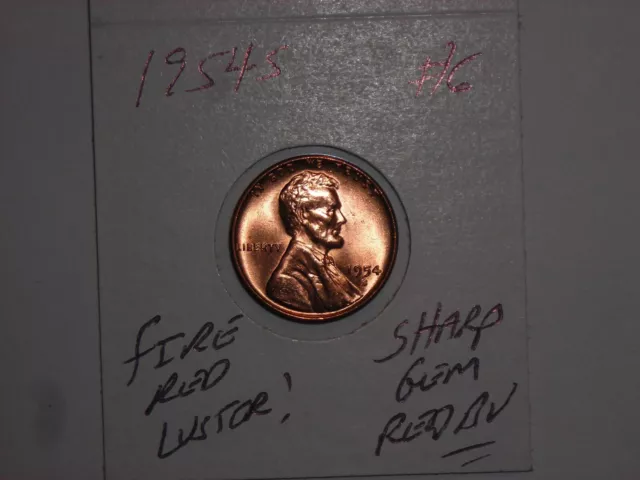 wheat penny 1954S NICE GEM RED BU 1954-S LINCOLN CENT LOT #7 UNC FIRE RED LUSTER