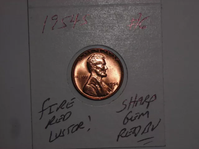 wheat penny 1954S NICE GEM RED BU 1954-S LINCOLN CENT LOT #6 UNC FIRE RED LUSTER