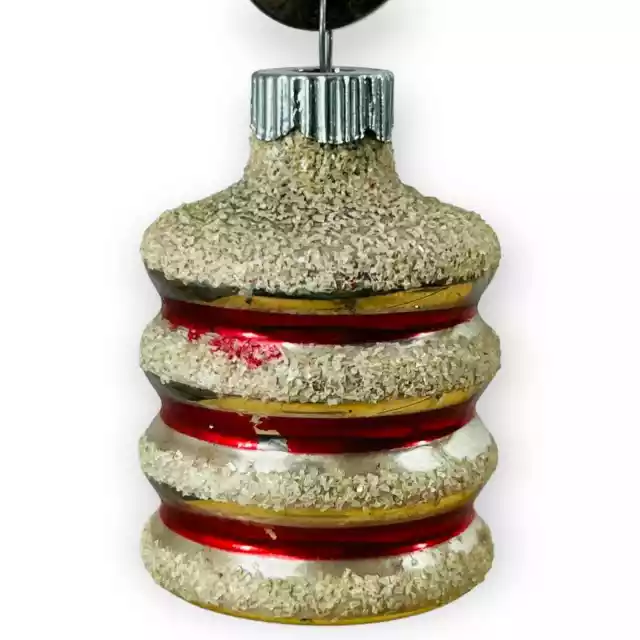 Vintage Shiny Brite Christmas Ornament Silver Lantern Mica Frosted Stripe 50s