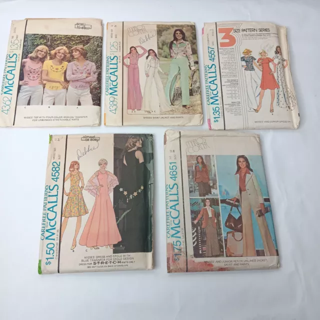 Vintage 1970s McCalls Sewing Pattern Lot of 5 Misses Jr Size 12 Cut Read Listing