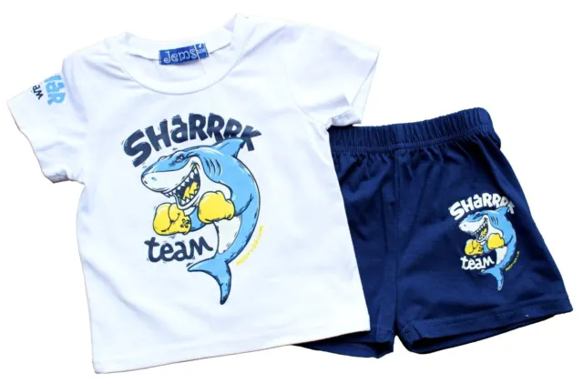 Completo Cotone Bambino Baby Estate T.shirt + Short Stampa Shark Tg.12/36 Mesi